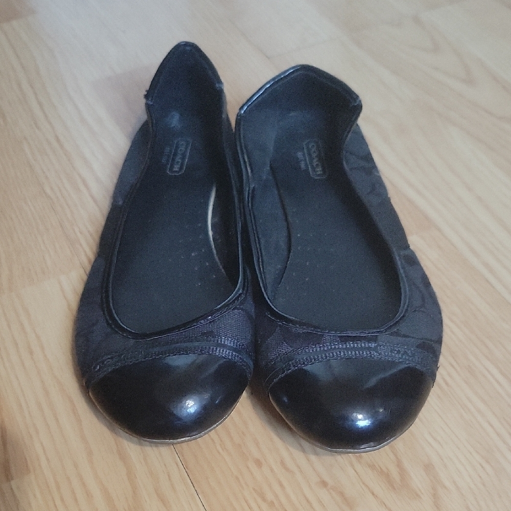 Coach Black Flats with Glossy Toe Cap